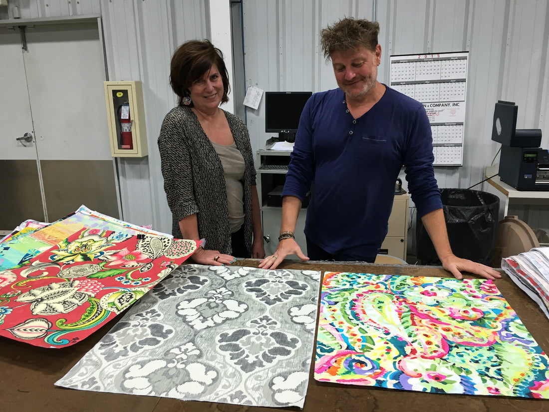 Katharine Dotterer Picking out designs for Brentwood Textiles